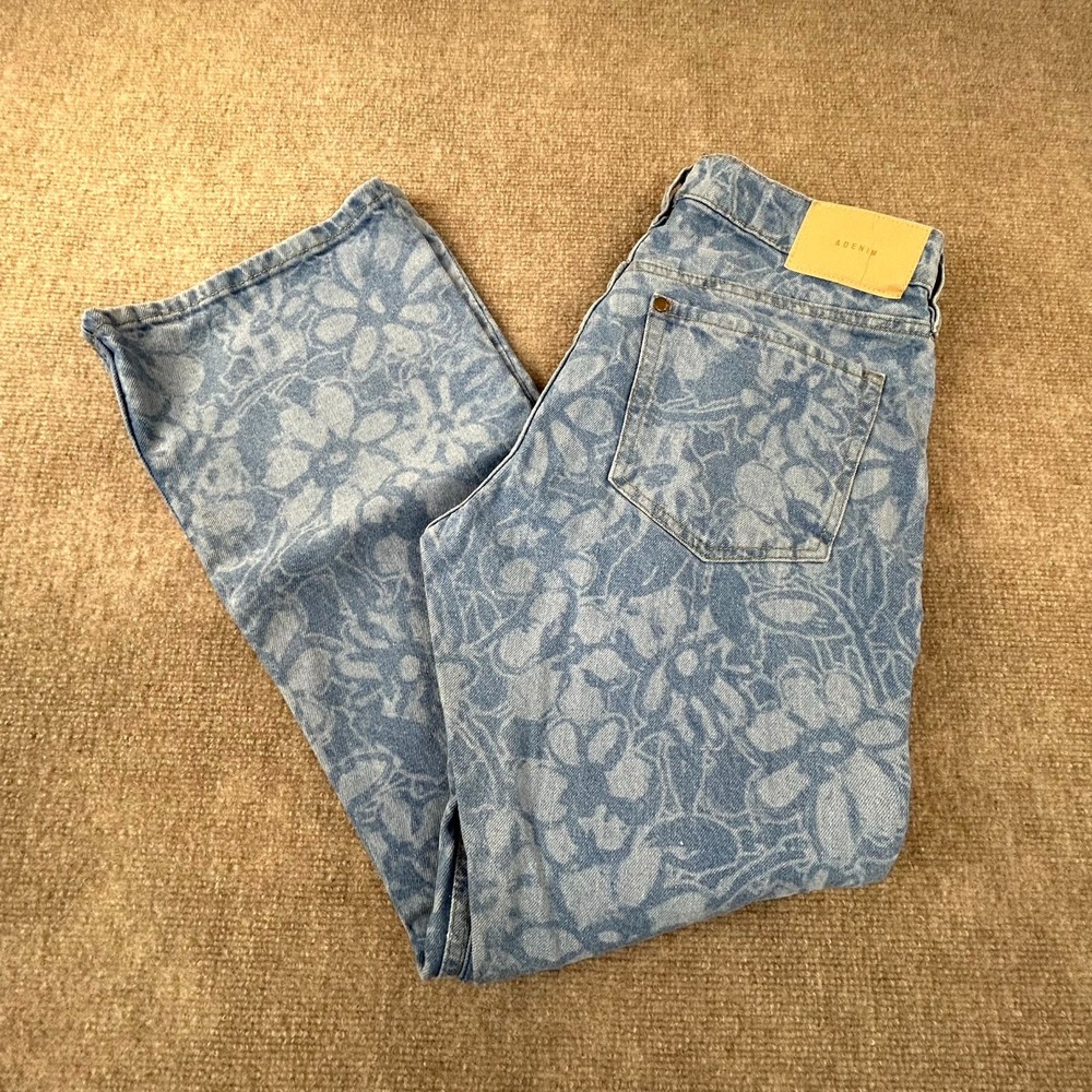 H&M 90s Flare Jeans Women 8 Blue Denim Cotton Floral Water Saving Collection Y2K